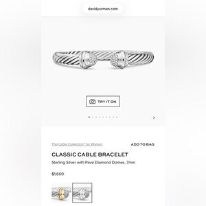 David Yurman 7 mm diamond cable bracelet
